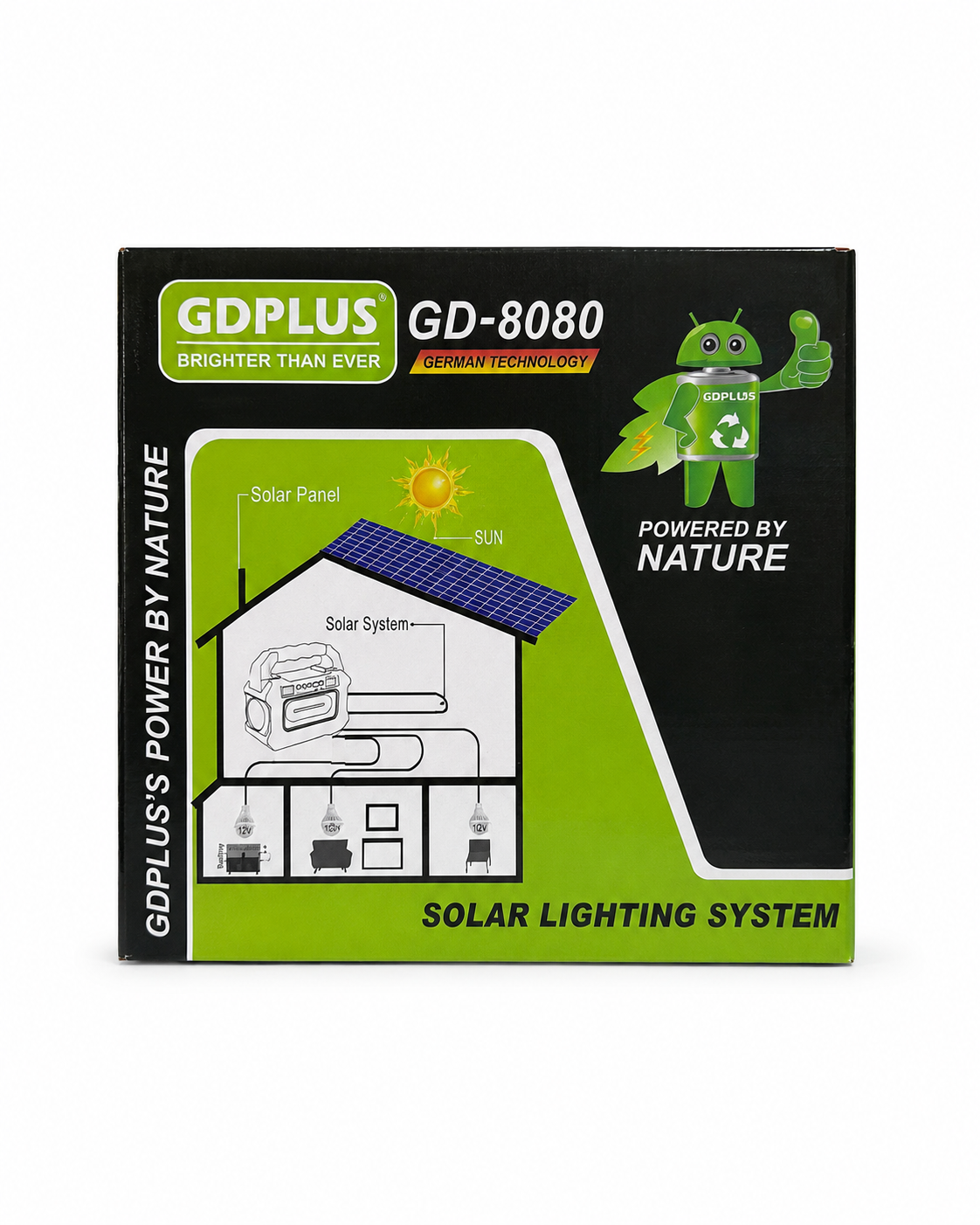 Sistem Solar de Iluminat GDPLUS GD-8080, Panou Solar, Lanternă și 3 Becuri LED