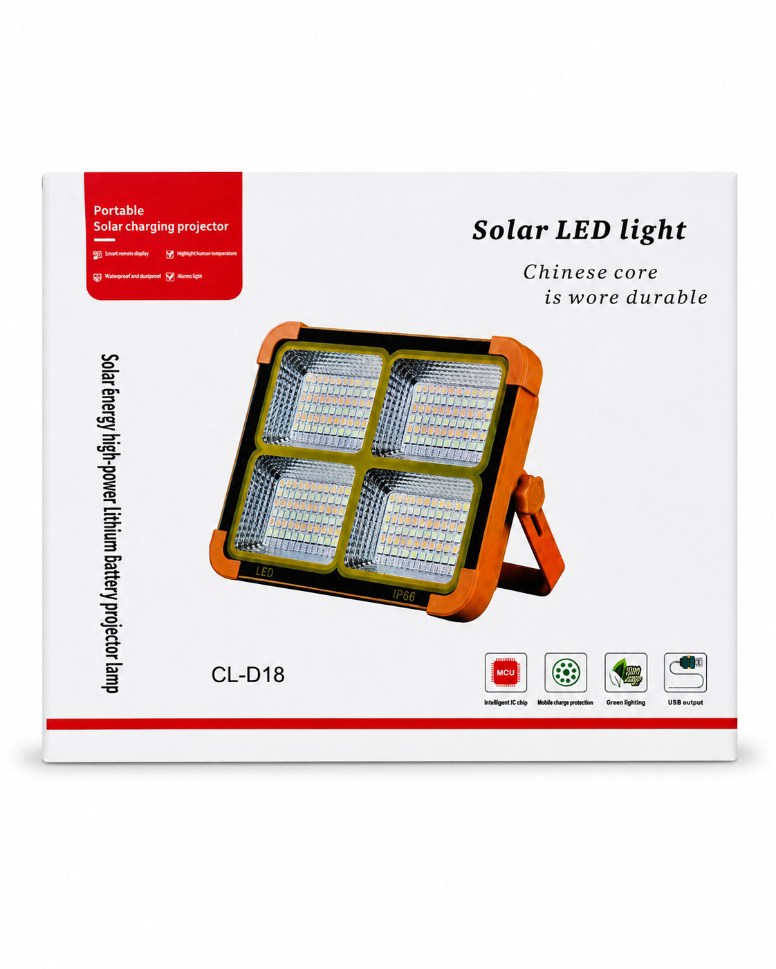 Proiector Solar LED Portabil CL-D18, IP66, Panou Solar Integrat, Acumulator Reîncărcabil