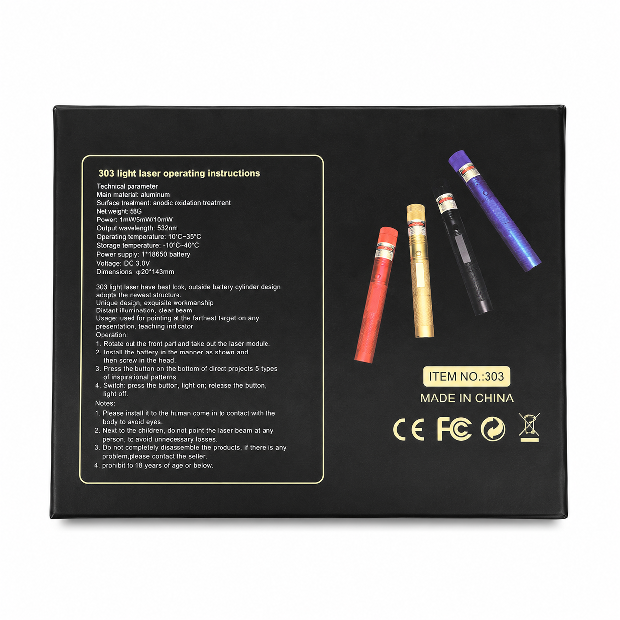Pointer Laser Verde 303 cu Fascicul Vizibil