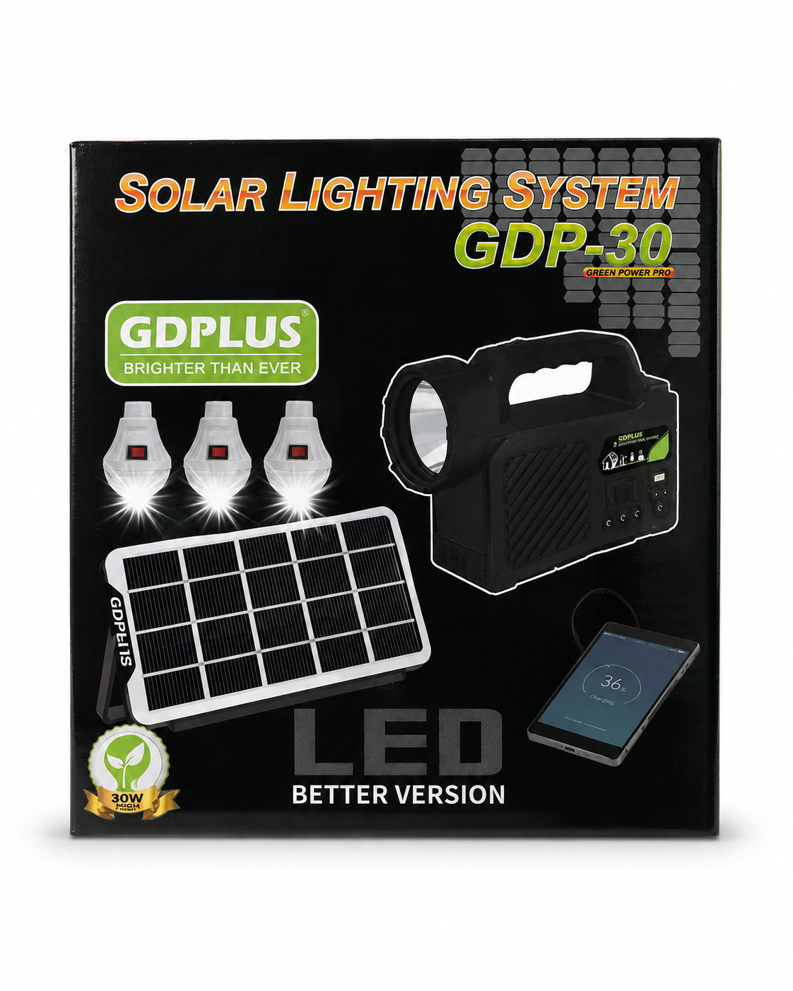 Sistem Solar de Iluminat GDPLUS GDP-30, 3 Becuri LED, Panou Solar, USB, 5000mAh