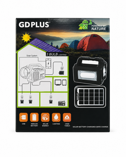 Sistem Solar de Iluminat GDPLUS GDP-30, 3 Becuri LED, Panou Solar, USB, 5000mAh