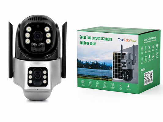Cameră Supraveghere Solară Smart WiFi/4G, Două Lentile, Panou Solar, 360°, Night Vision