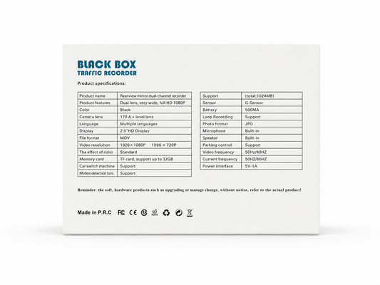 Cameră Auto DVR Black Box Full HD 1080P, Dublă Lentilă, Ecran 2.0”, G-Sensor