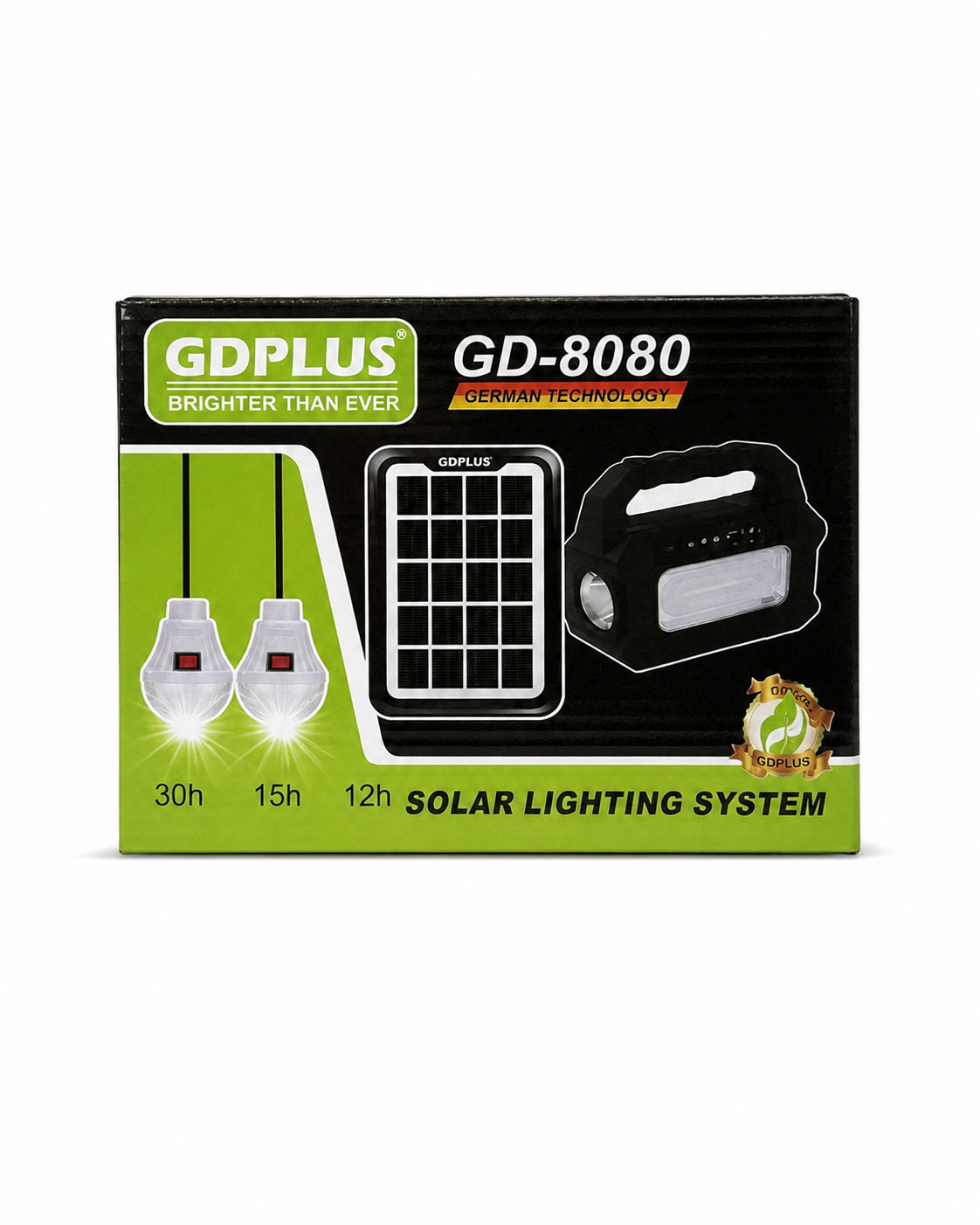 Sistem Solar de Iluminat GDPLUS GD-8080, Panou Solar, Lanternă și 3 Becuri LED