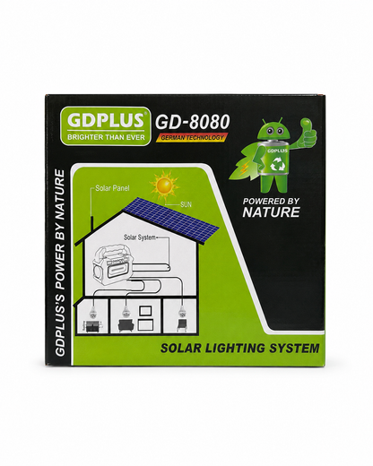 Sistem Solar de Iluminat GDPLUS GD-8080, Panou Solar, Lanternă și 3 Becuri LED
