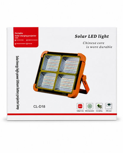 Proiector Solar LED Portabil CL-D18, IP66, Panou Solar Integrat, Acumulator Reîncărcabil